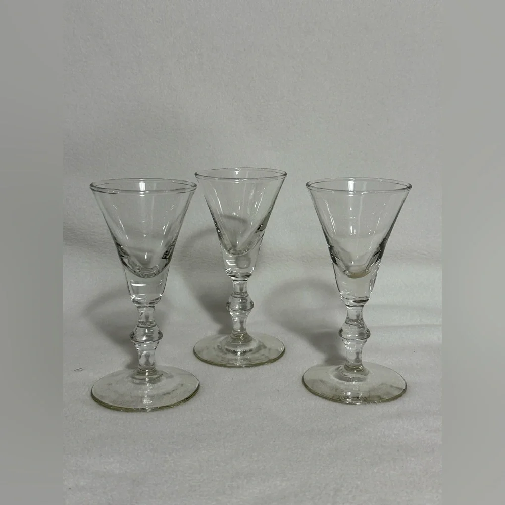MCM Set of 3 Cordials/Mini Champagne Tasting Flutes Shot Glasses Clear Glass 5”